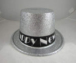12 Happy New Year Silver Glitter Top Hats
