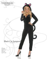 Women's Hooded Black Cat Jumpsuit with Tail Costume