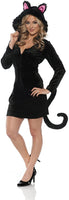 Women's Hooded Black Cat Costume - Mini Dress w/Tail