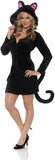 Women's Hooded Black Cat Costume - Mini Dress w/Tail