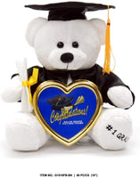 Graduation White Bear with Cap, Diploma & Solid Brass Picture Frame - 10 Inches