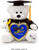 Graduation White Bear with Cap, Diploma & Solid Brass Picture Frame - 10 Inches