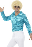 Mens 60s 70s Groovy Dude Blue Disco Shirt Costume