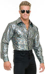 Charades Men's Silver Hologram Costume Disco Shirt