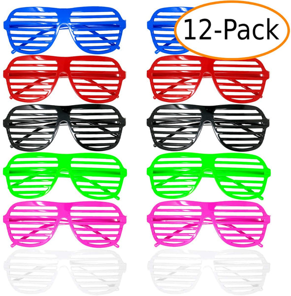 Party Favor Slotted Glasses, Costume Dress Up Glasses, Photo Op Glasses, 6 Colors, 12 Pairs-Red/Pink/Blue/Green/Black/White